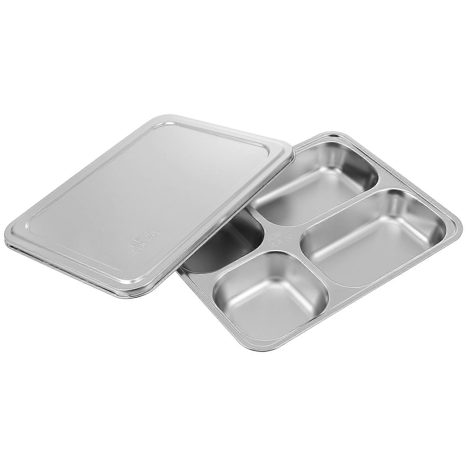 1Pc Stainless Steel Divided Plate Rectangular 4 Sections Food Serving Tray