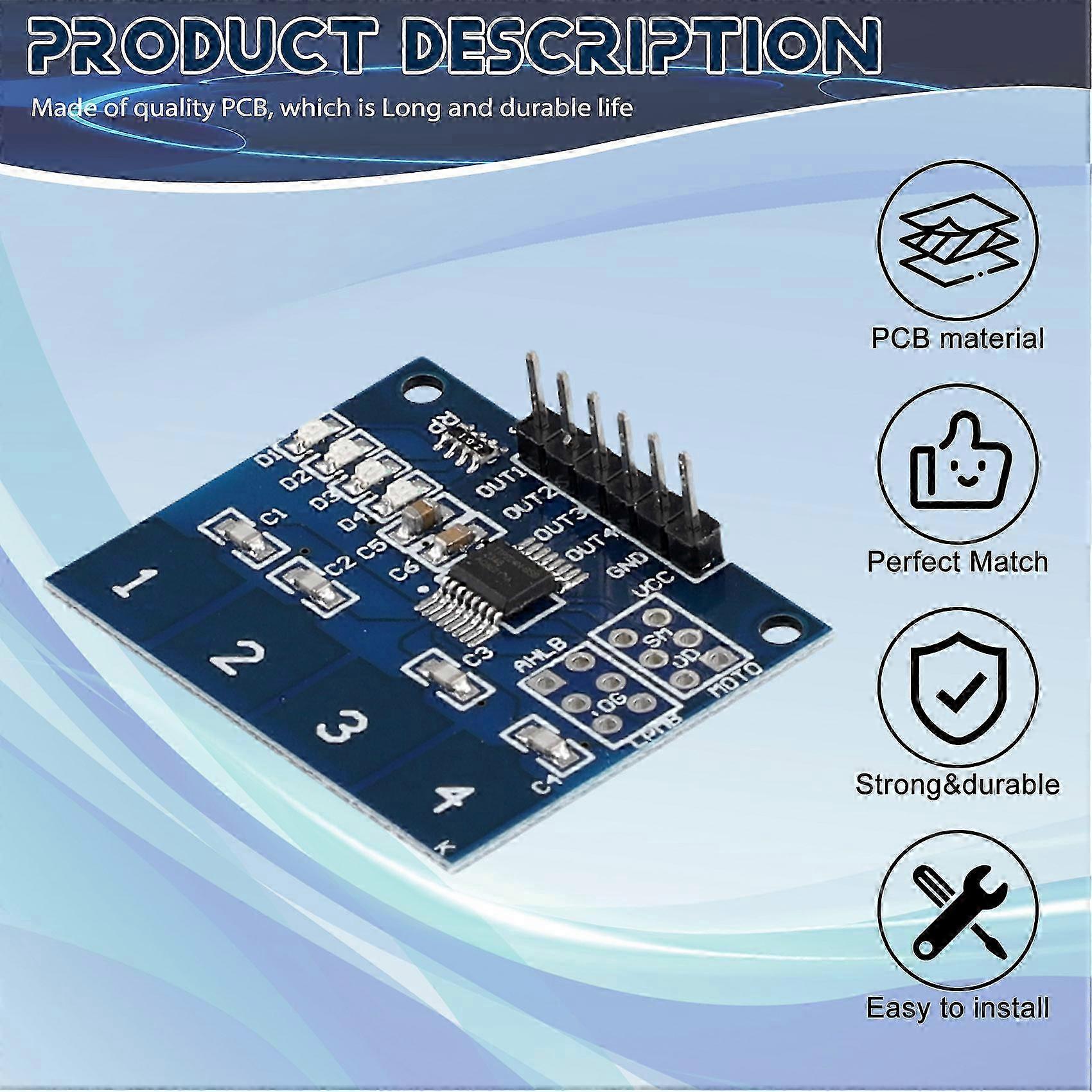 TTP224 Capacitive 4 Channels Touch Switch Module 4 Key Induction IC 2.4V to 5.5V Level State Indicator Onboard Module