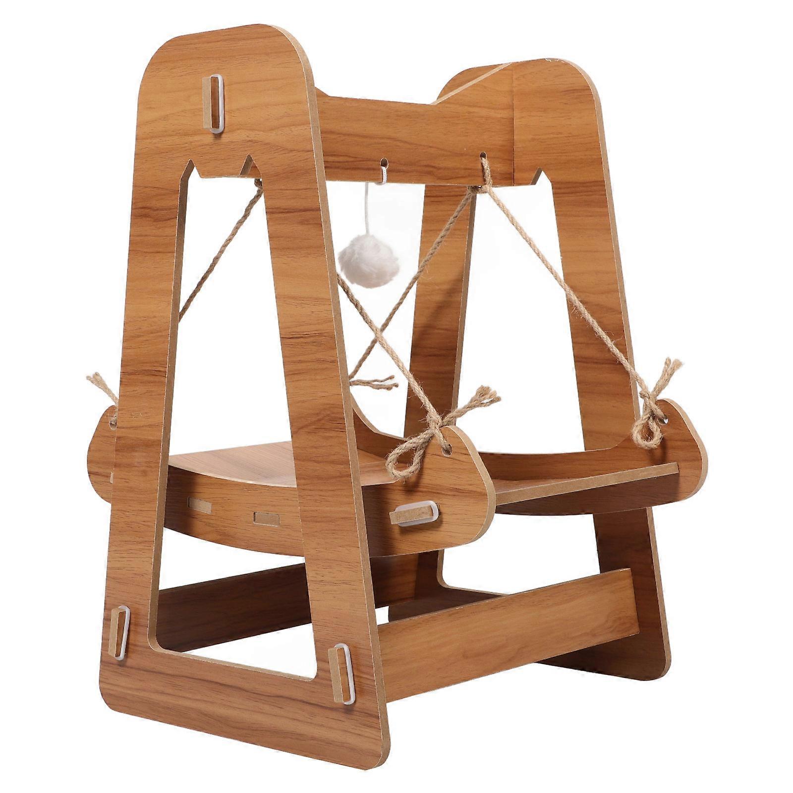 Beige Solid Wood Cat Swing for Resting with Durable Indoor Nest