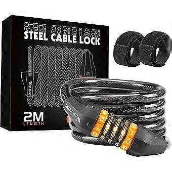 Bike Lock 5-Digit Combination 200cm x 12mm Cable Lock for Bicycle Scooter Motorcycle Gate Anti-Theft jdd
