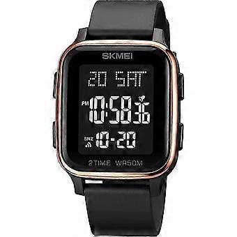 Outdoor Casual Unisex Digital Wristwatch with Square Face, Multifunction, LED Light, Countdown, 50M Waterproof, Rose Gold