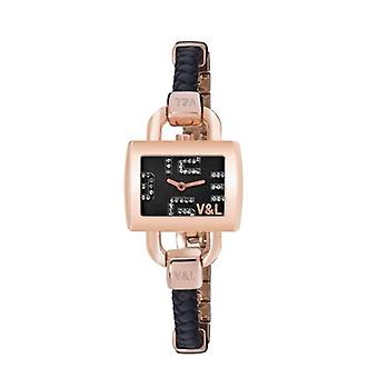 V & l chapado 24 horas reloj para Mujer Analógico de Cuarzo con brazalete de Piel de vaca VL064601