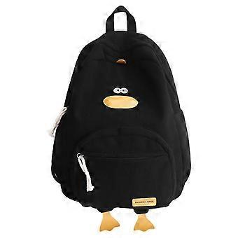 Cute Duck Backpack for School, Large Capacity Corduroy School Backpack with Adjustable Straps, Black