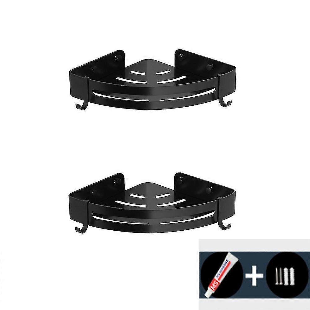 2pcs Black No Drilling Aluminum Corner Shower Shelf - Waterproof, Rustproof, Easy Installation, Versatile Storage Solution