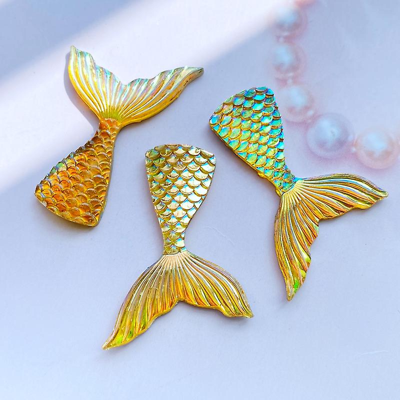 10 قطع الراتنج جميل لامعة ذيل السمك مع لون تصفيح Flatback كابوشون القصاصات Kawaii DIY الزينة الملحقات 28 * 40mm