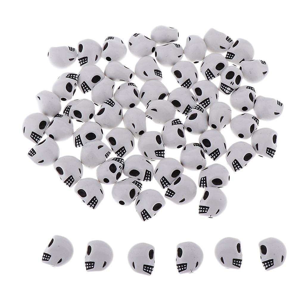 100 Stück Totenkopf Form Lose Spacer Perlen DIY Deko Perlen Weiß Schwarz