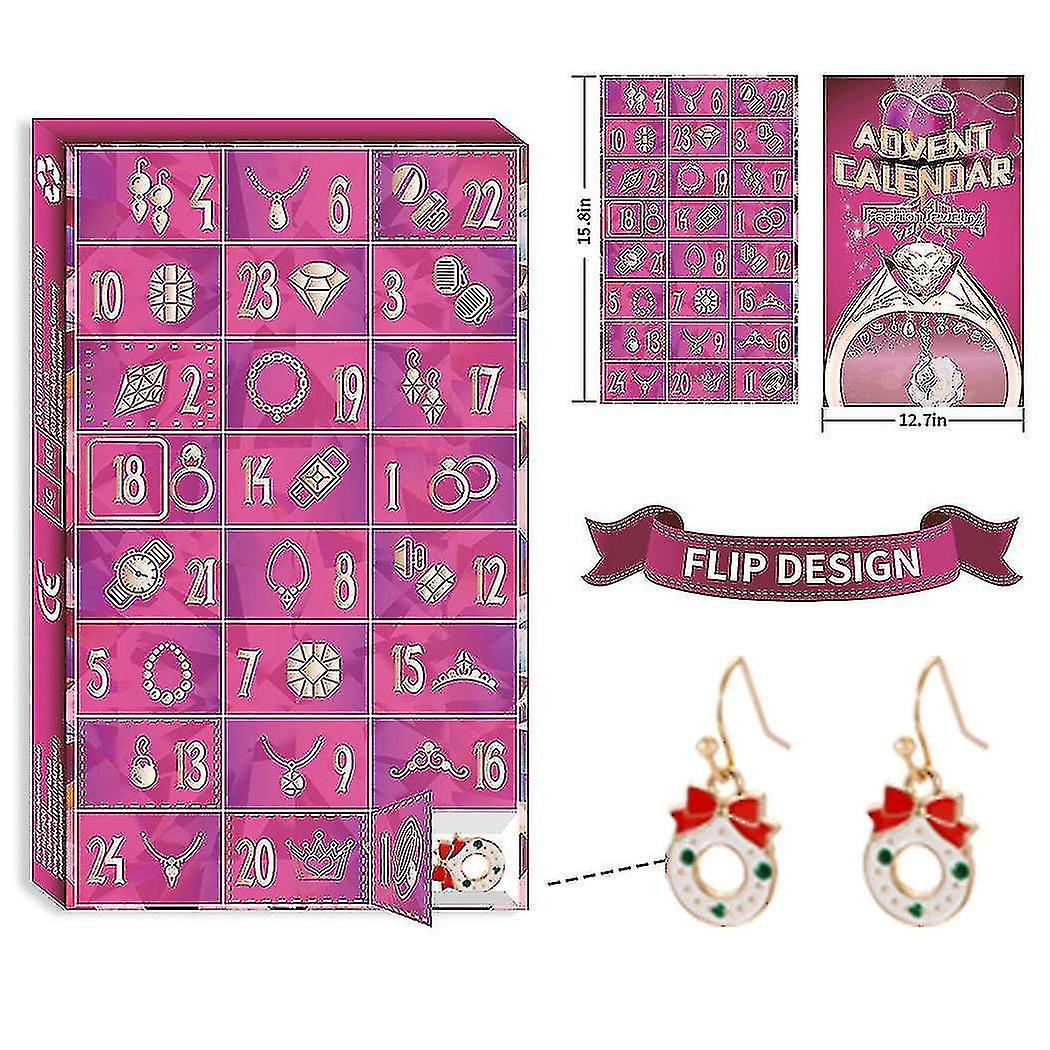 Christmas Countdown Blind Box 24 Plaid Ornaments Ring Necklace Ornament Christmas Blind Box