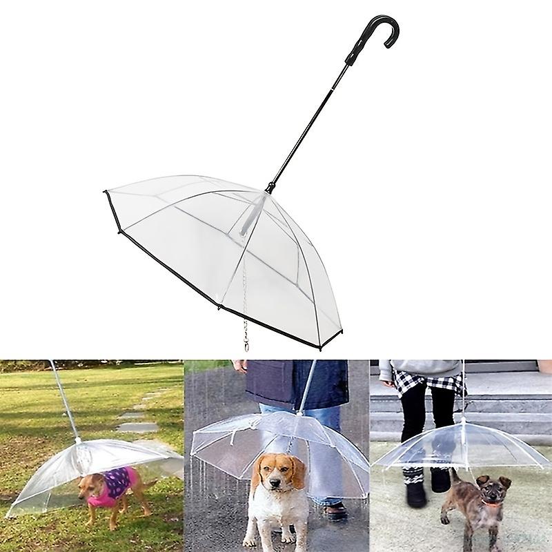 Keep Your Pet Dry And Stylish With This Transparent Pet Umbrella And Leash Set!