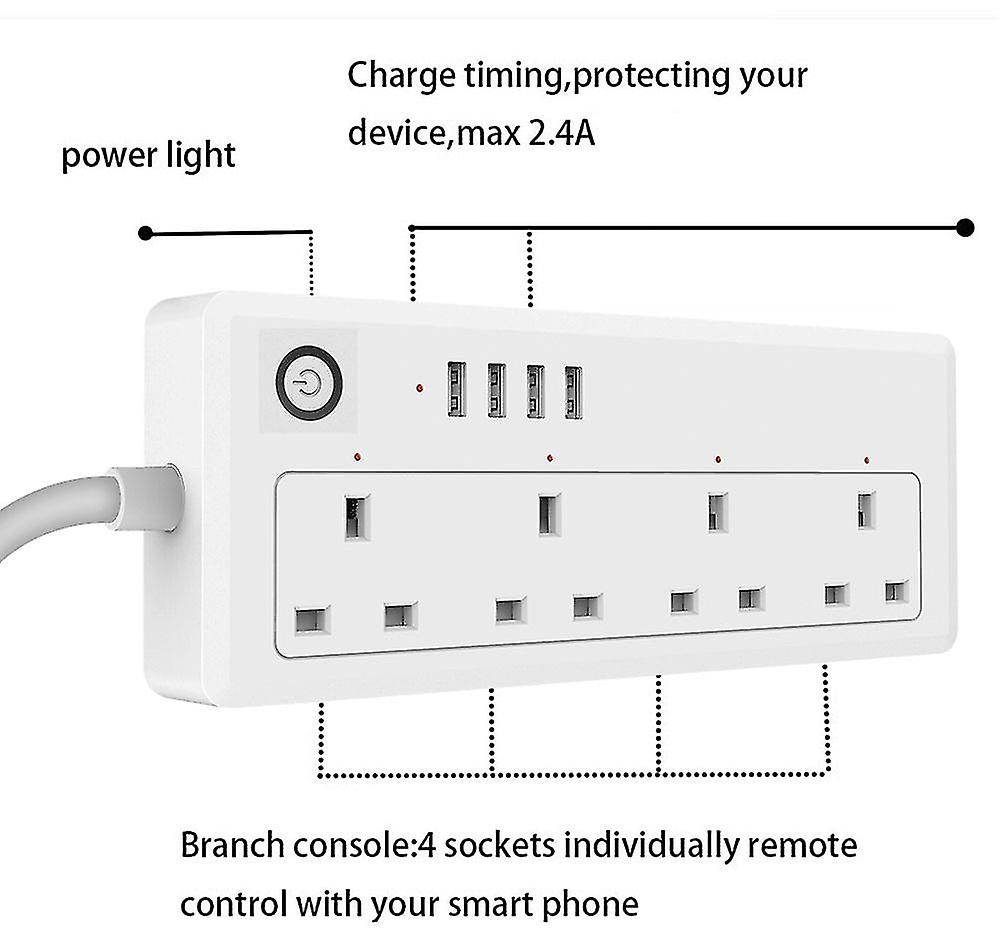 英国 Wifi Tuya スマート電源タップ、 4 AC ソケット付き 4 USB ポートタイミング音声制御スマートライフアプリは Google アシスタント Alexa で動作します