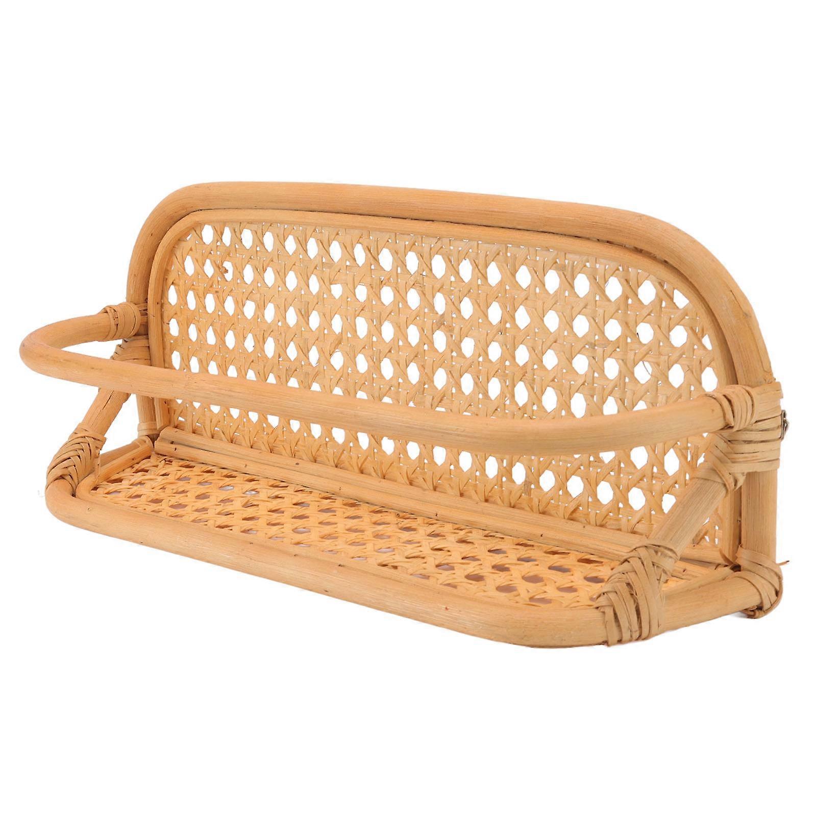 Rattan Wall Shelf Hand Crafted Durable Natural Rattan Hanging Rack Wall Storage Shelf for Bathroom Kitchen Living Room