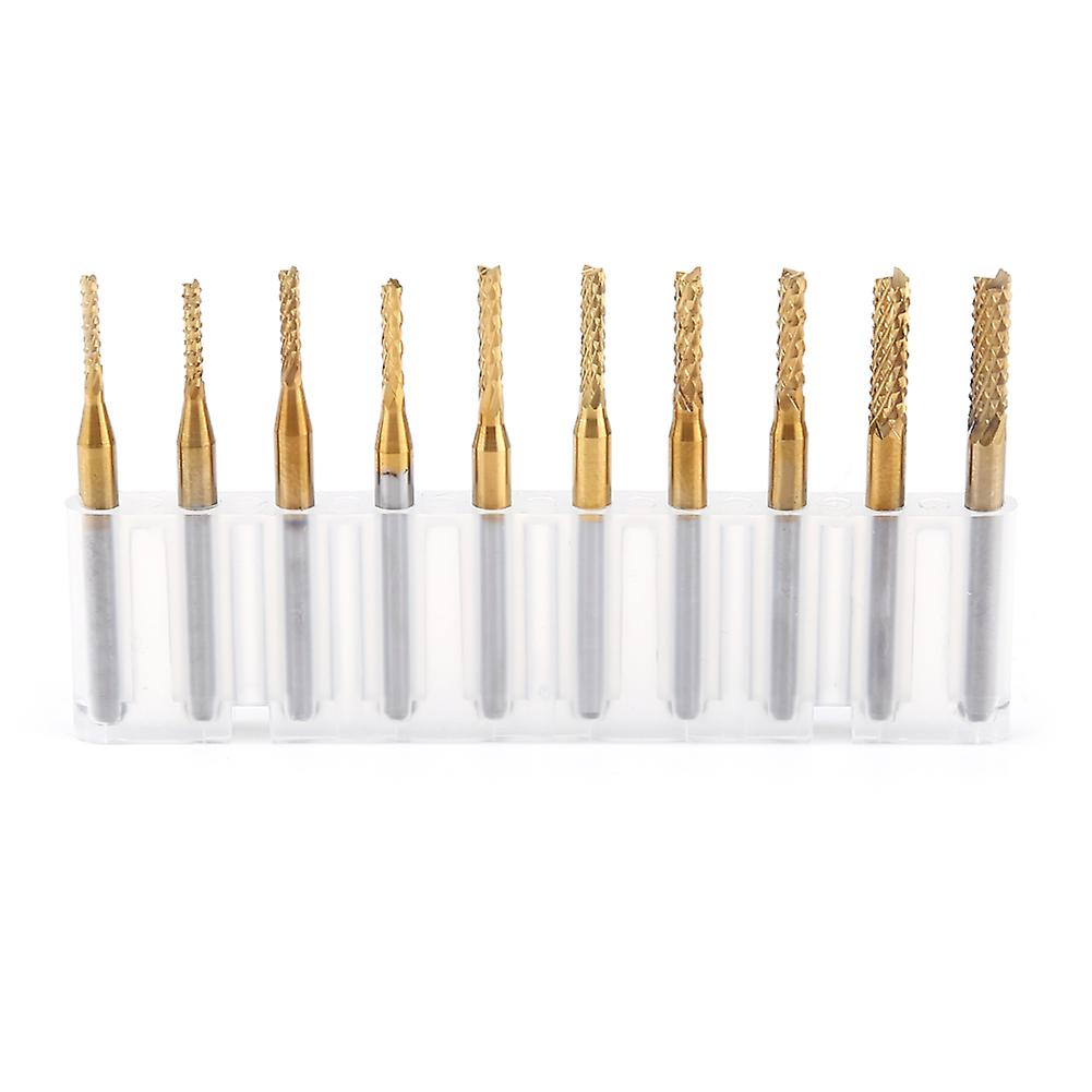 10pcs 1.5-3.175mm Titanium Coated Tungsten Carbide CNC Rotary Burrs Set