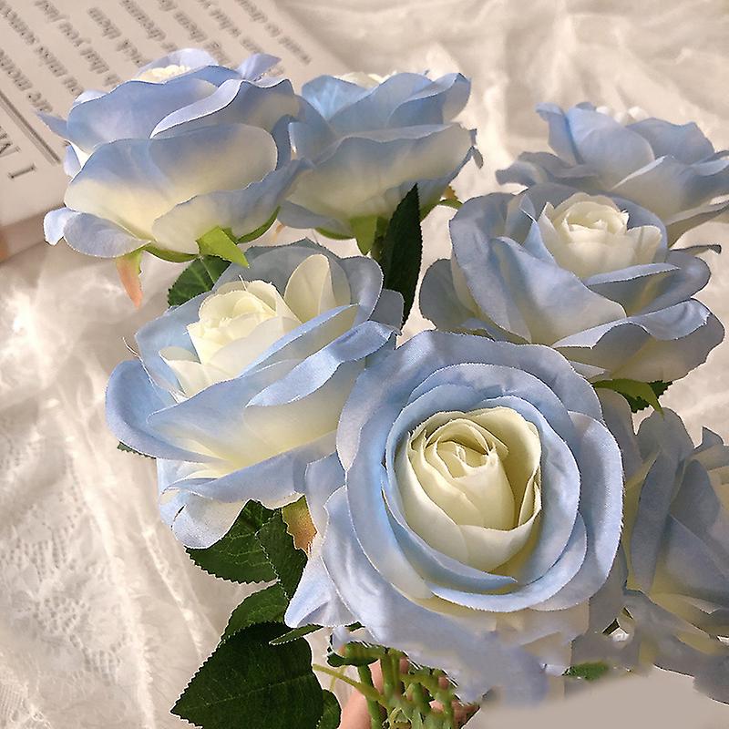 5pcs Blau Kunstseide Rose Blumen Helles langlebiges Dekor
