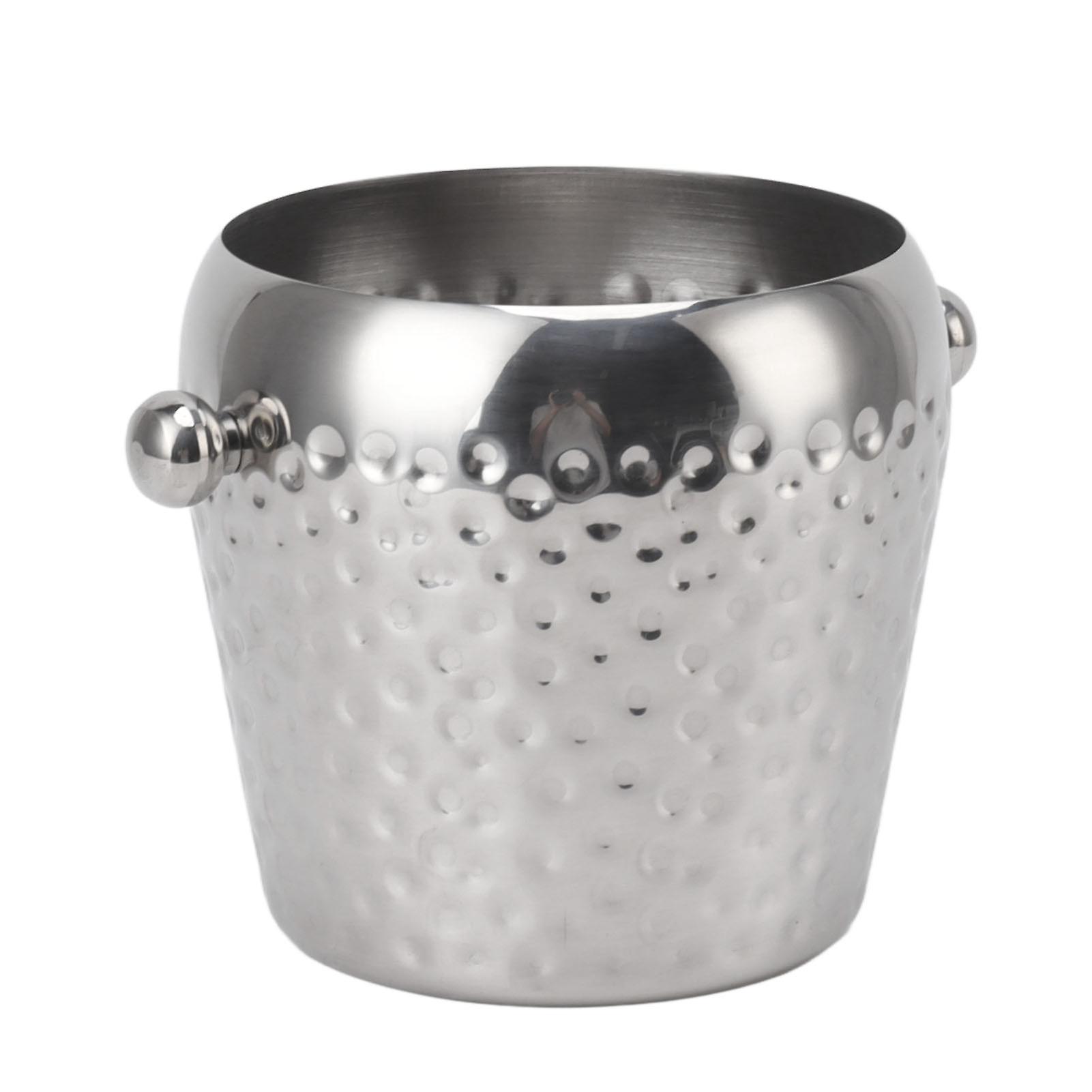 Ice Bucket, Stainless Steel Mini Insulated Frozen Container for Bar Wine Champagne 1L(Silver)