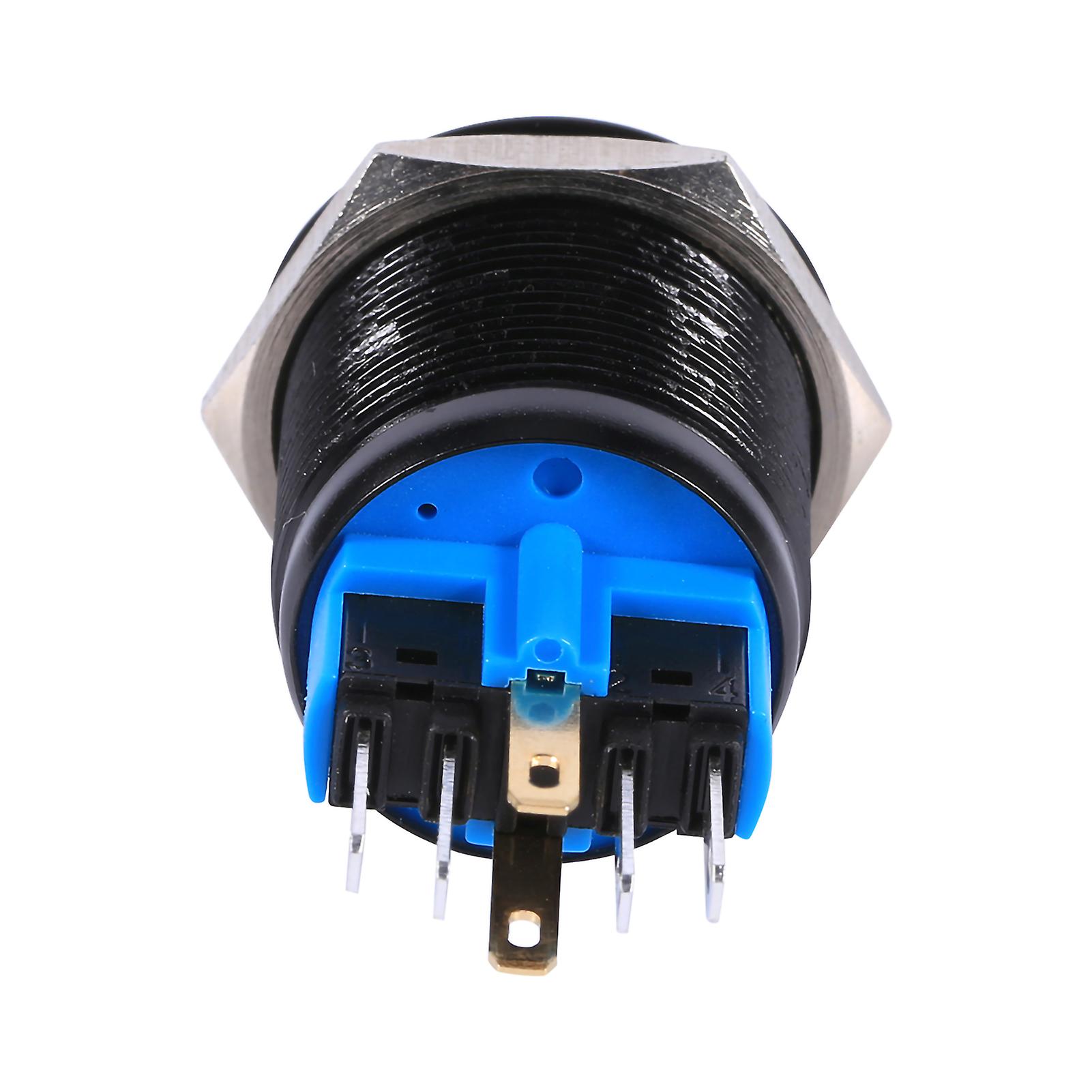 22mm Waterproof 12V-24V Self-Latching Push Button Switch Blue LED