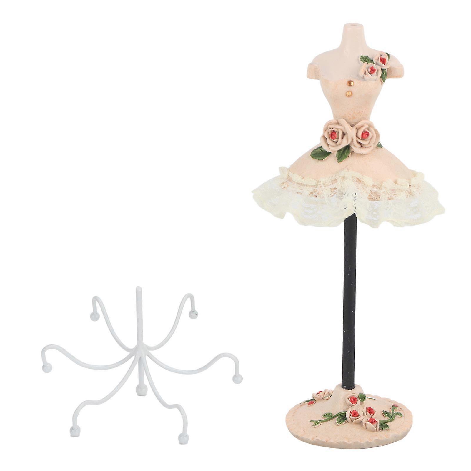 Smycken Stativ Display Örhängen Halsband Förvaring Polyresin Dockhållare med Roterbart FästeChampagne 2