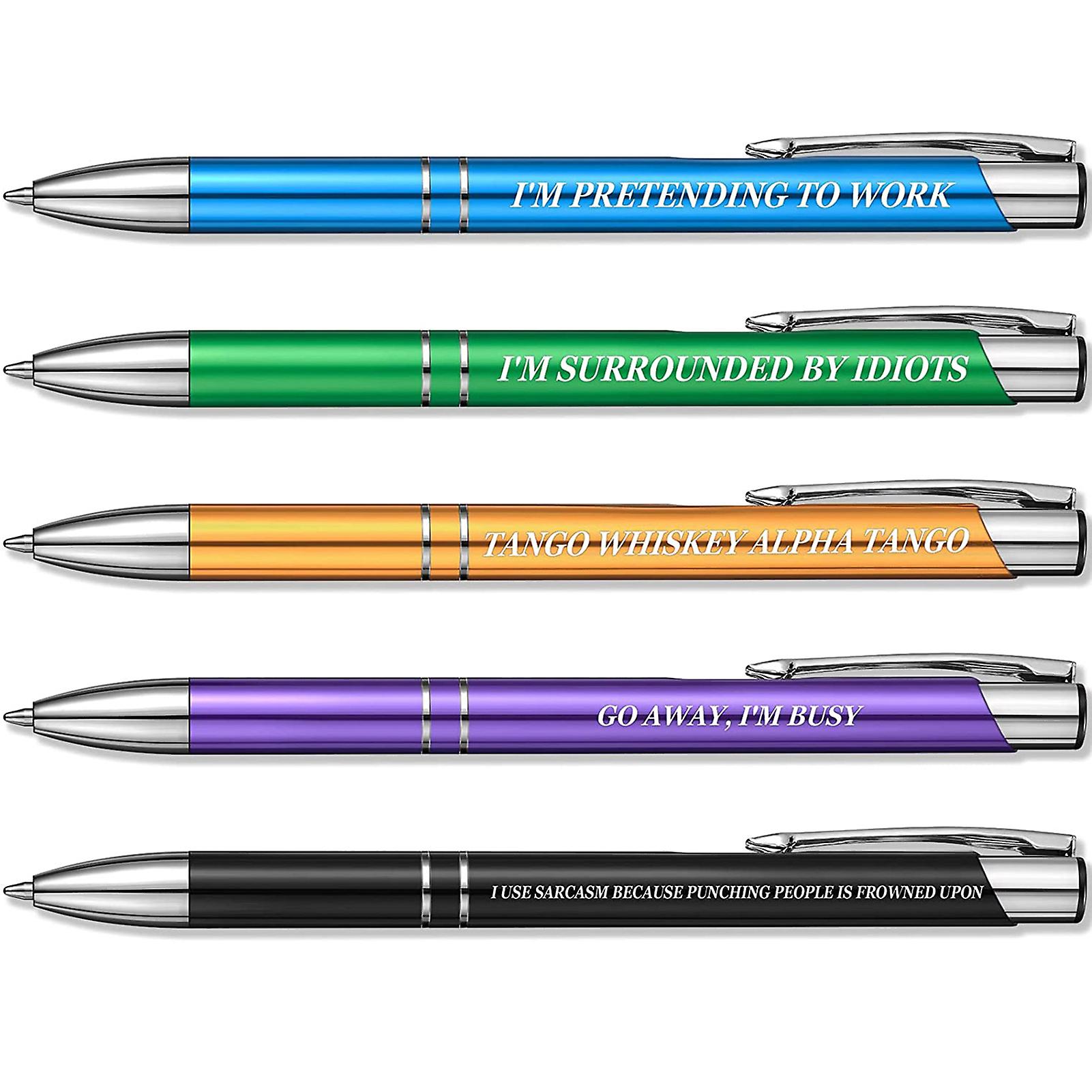 5PCS Funny Pen Set Colored Metal Ballpoint Pen Funny Quotes Ridiculously Motivational Pen Set Student Supplies