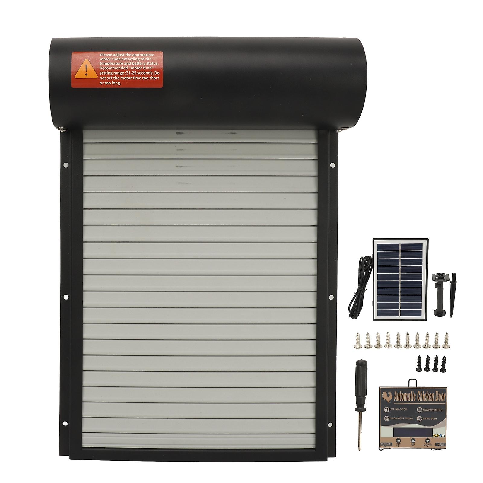 Solar Powered Automatic Chicken Coop Door, Automatic Chicken Coop Door Opener with Timer, Safety Equipment for Duck and Goose Farms, Black