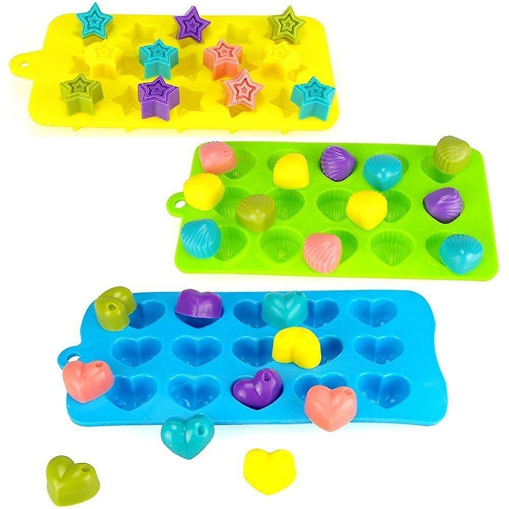 Set of 3 Silicone Molds Shaped Hearts Stars Shells for Cakes Muffins