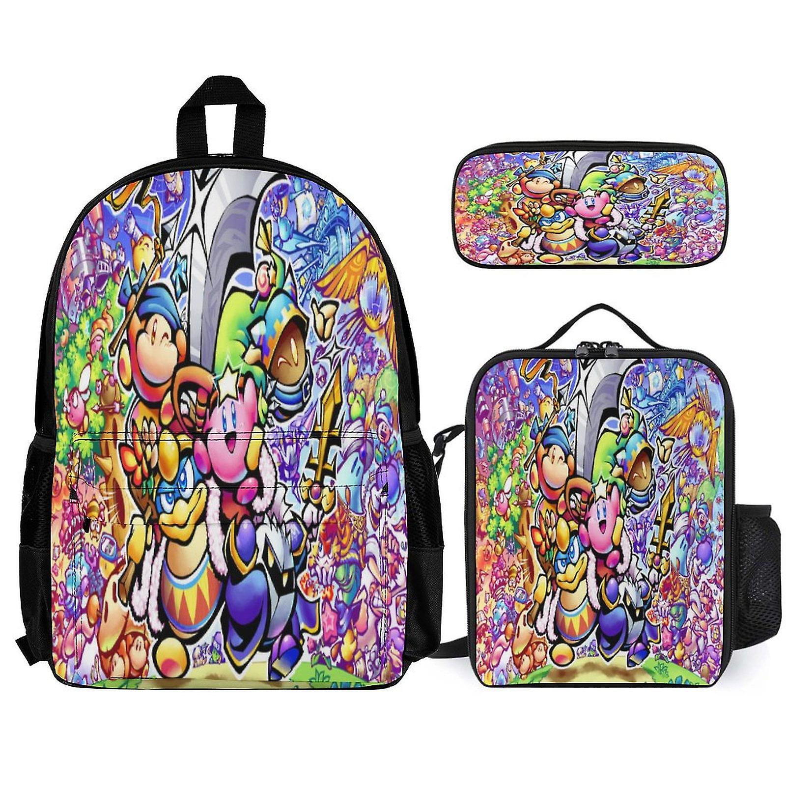 Kirby Backpack 3 Piece Set Laptop Backpack with Pencil Case Lunch Bag Combination