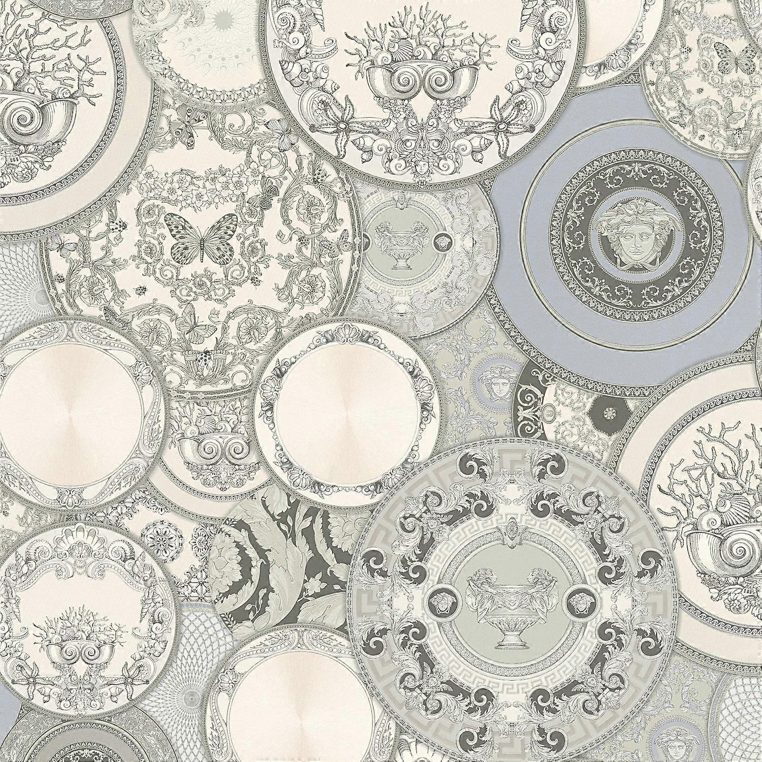 Exclusief luxe behang Profhome 349013-GU vliesbehang licht gestructureerd design glimmend zilver grijs wit 7,035 m2