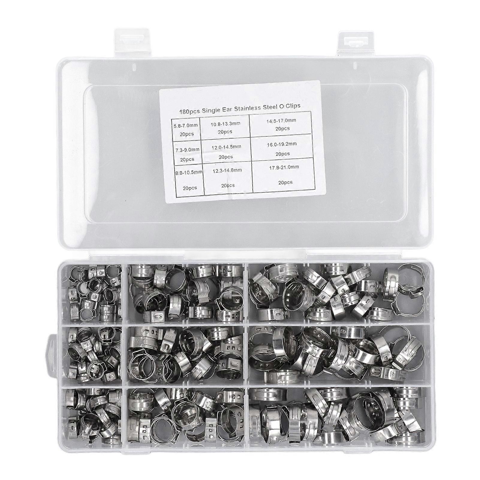 Risegun 180Pcs Fuel Hose Clamps Kit, Stainless Steel Line Accessories, Single Ear, for Small Size Thin Wall Hose