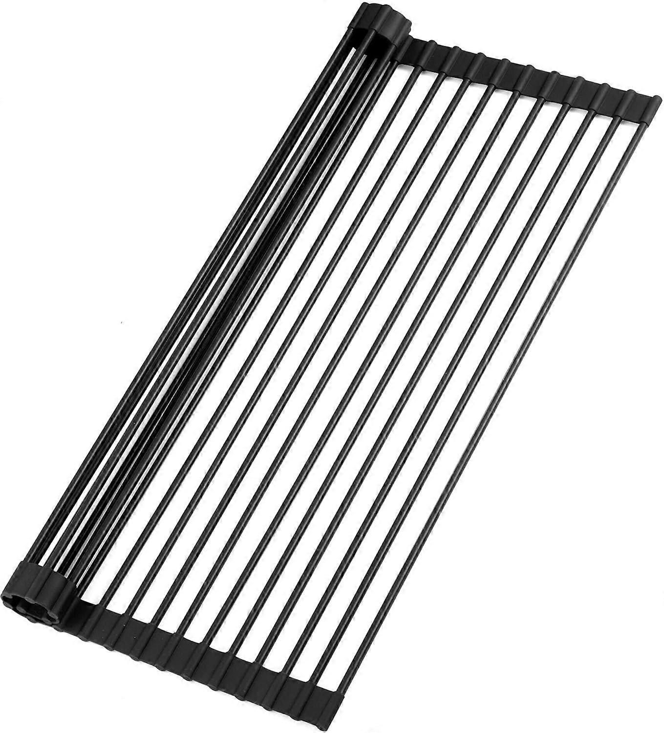 Kitchen Large 20.5" Roll Up Dish Drying Rack Versatile Roll Up Sink Drying Rack & Trivet - Black