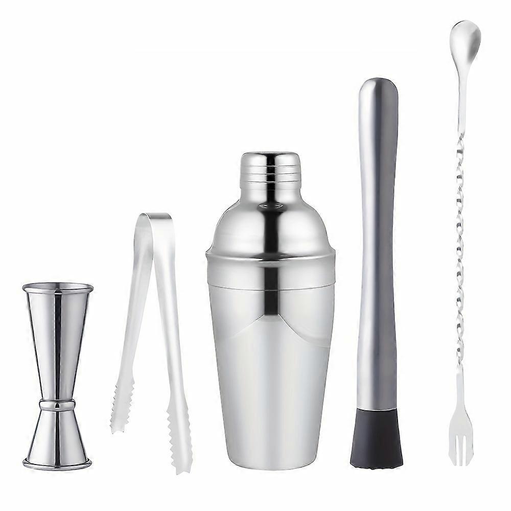5-Piece Glass Cocktail Shaker Set With Measurement Markings - Includes Height Shaker, Mixing Spoon, Jigger, Muddler, And Ice Tongs - Professional Bart
