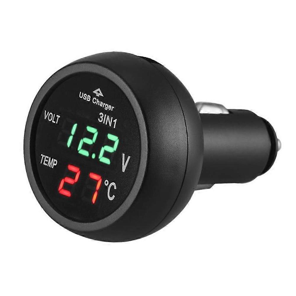 Digital Led Car Cigarette Lighter Voltmeter Thermometer Car Truck Usb Charger 12v/24v Temperature Meter Voltmeter 3 In 1/ 2 In 1
