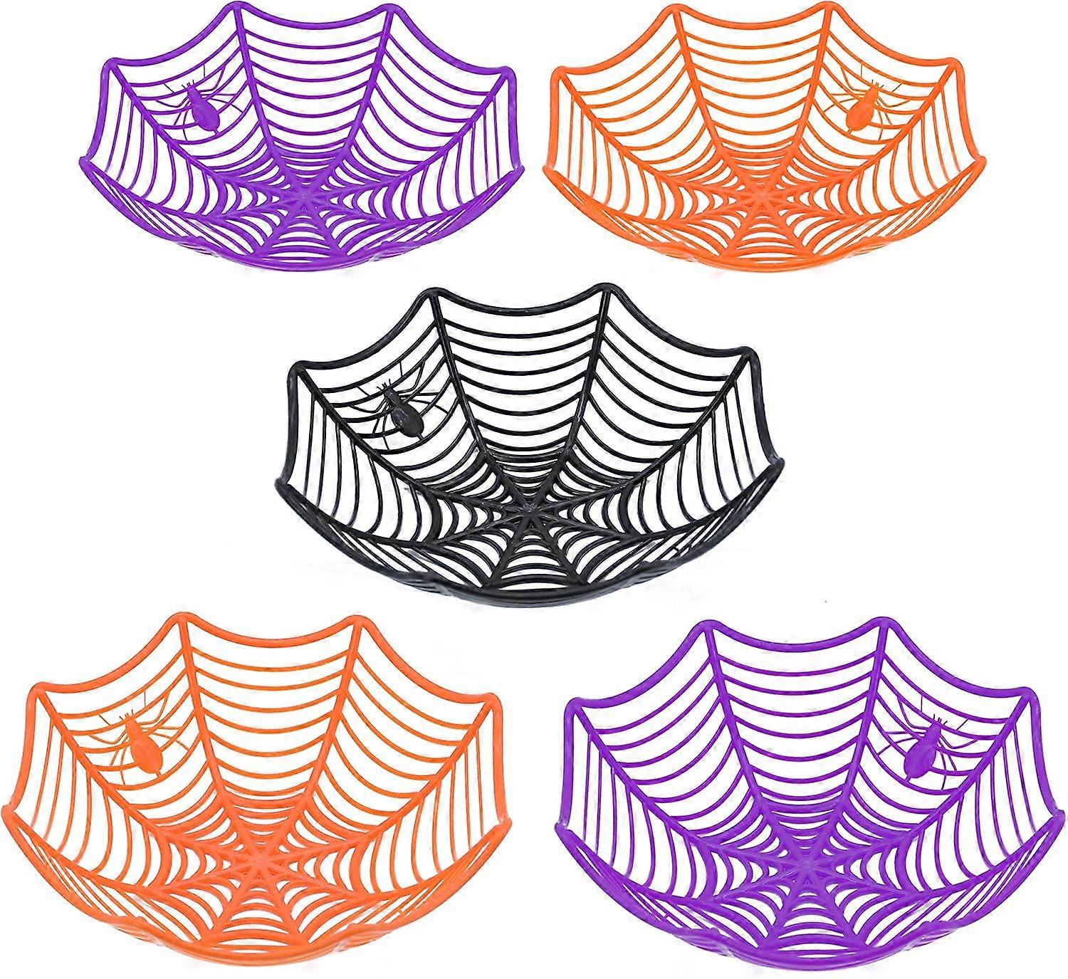 5-Pack Halloween Spider Web Bowls - Plastic Basket Halloween Candy Bowls for Trick or Treat