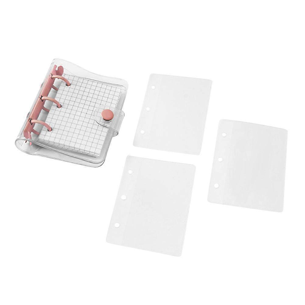 Mini Transparent 3Ring Binder Covers with Grid Inner Page and Binder Pockets Mini Loose Leaf Notebook Binder Clear PVC Binder Cover with Snap Button