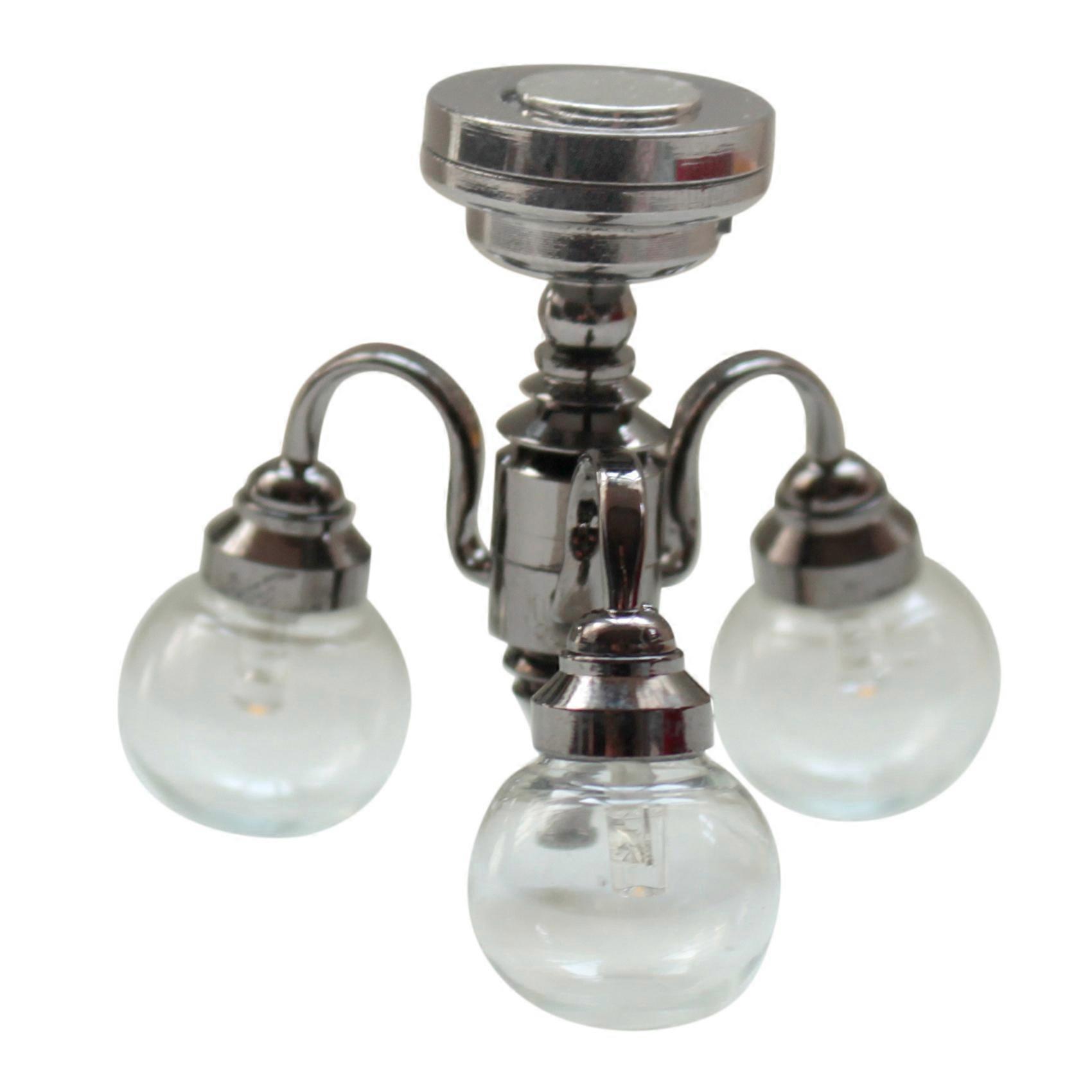 1:12 Mini Modern Miniature 3 Arm Lamp Can Light LED Ceiling Lamp Glass Shade Decoration