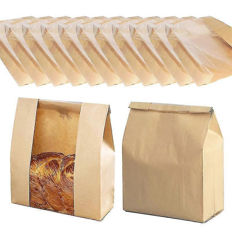 25pcs Bread Bags Paper Bakery Bag With Window For Sourdough Loaf Cookie