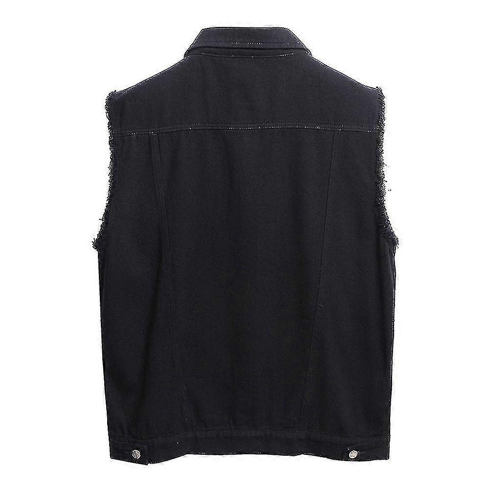 Mens Casual Ripped Denim Vest Classic Trucker Button Down Sleeveless ...