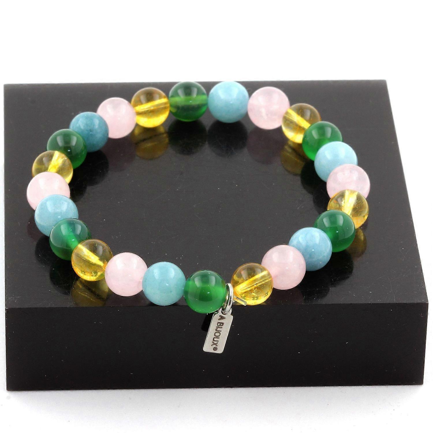 Pink Quartz + Citrine + Aquamarine + Green Agate Beads Bracelet 8 mm