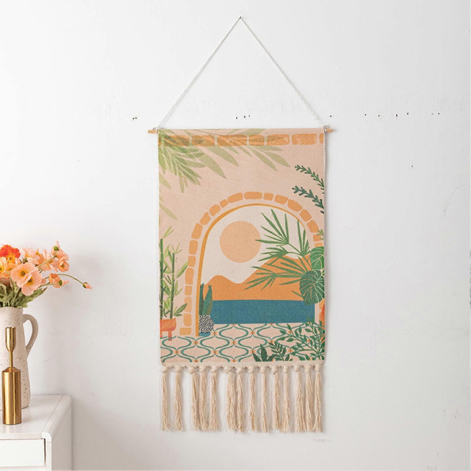Modern Tapestry with Tassels Nature Landscape Hanging Ornament Suitable for Nursery Office