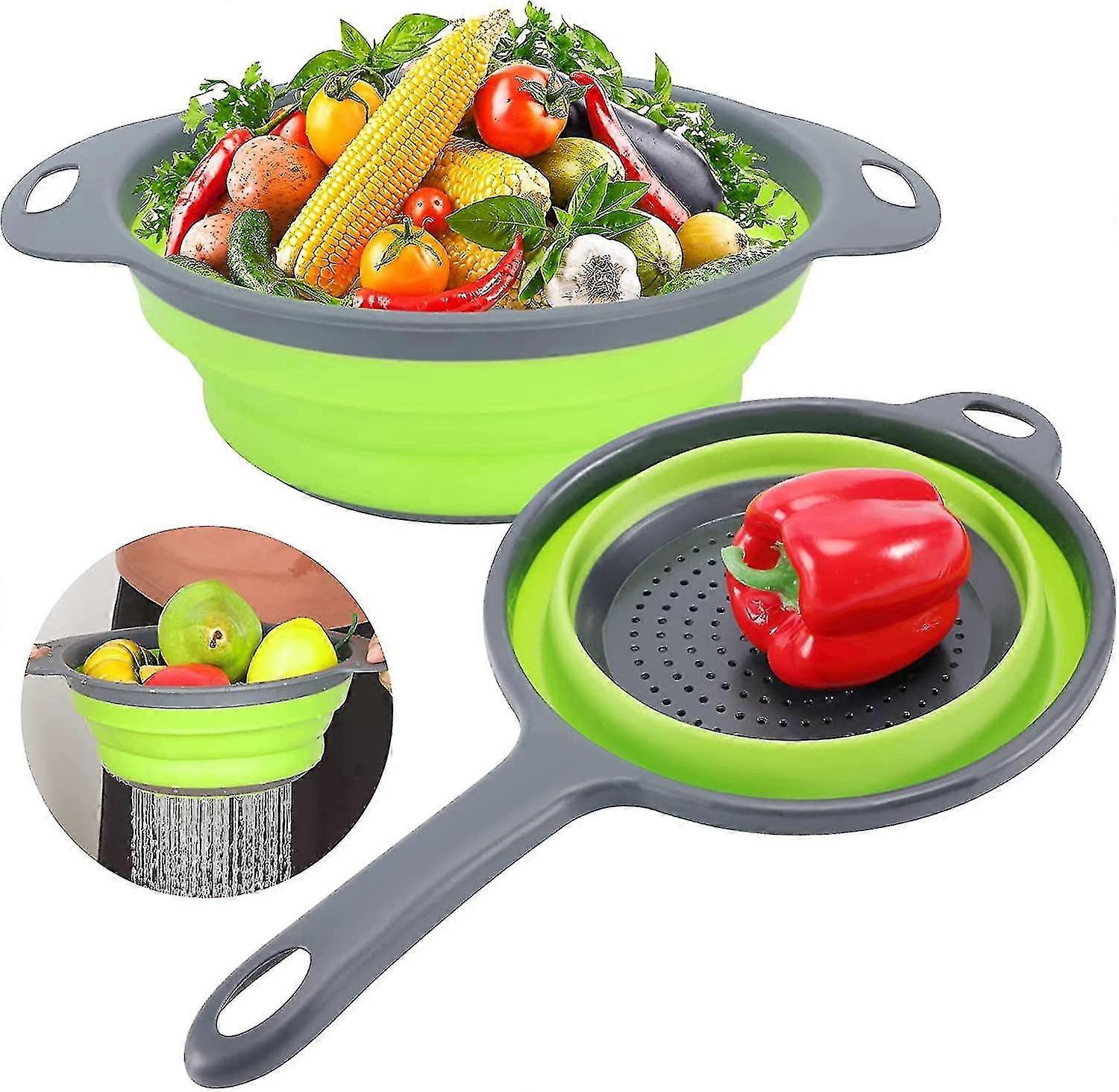 Silicone Collapsible Colander Set, Large Kitchen Colander Strainer, 4 Quart Vegetable Fruit Flexible Pasta Strainer (2 Pcs)