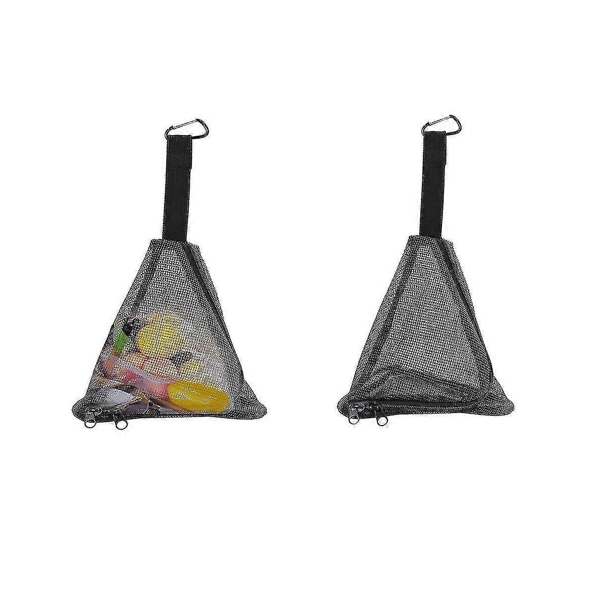 Outdoor Zipper Mesh Bag Hanging Triangular Storage Basket With Hook Foldable Drying Net For Camping