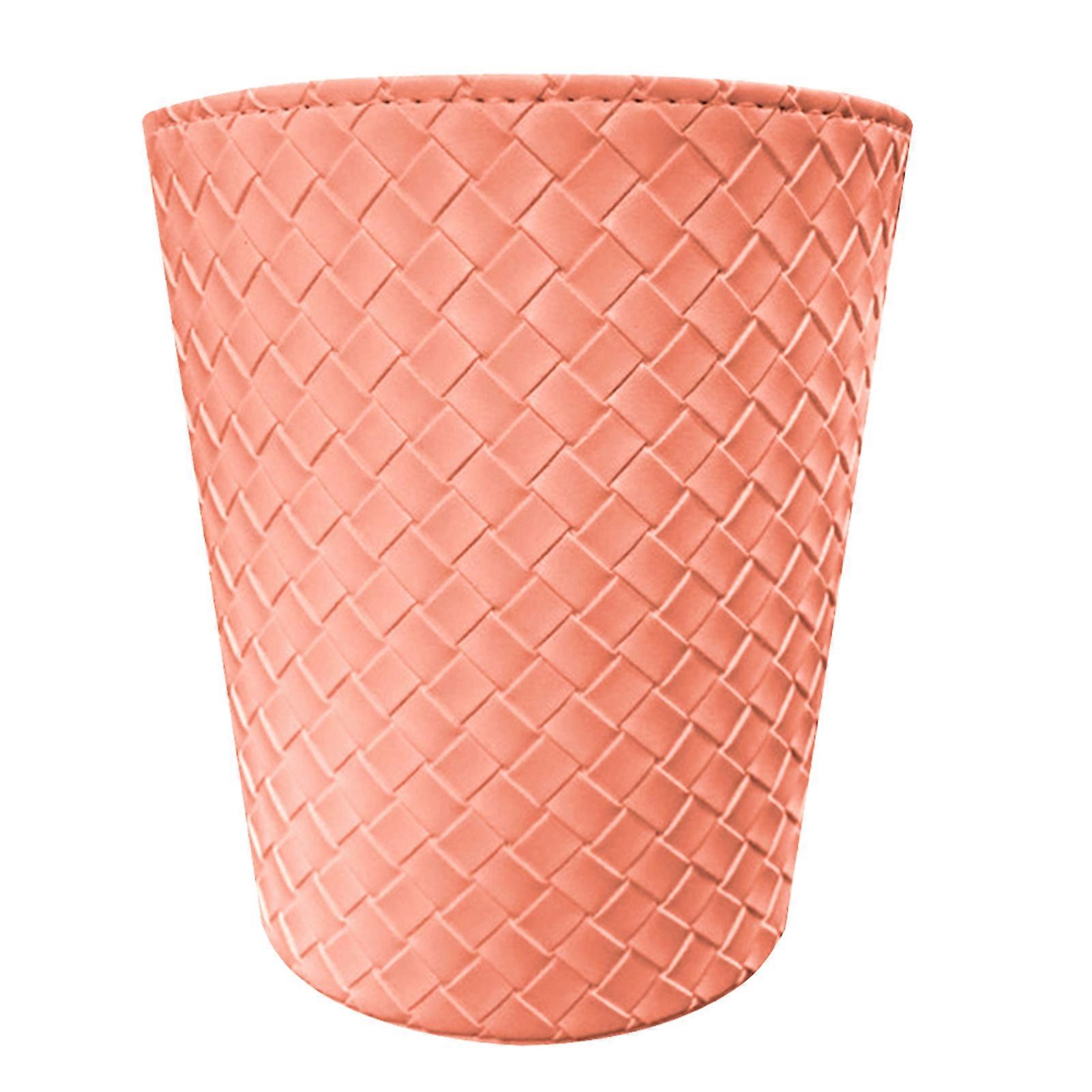 Car Woven Leather Trash Can Round Hanging Auto Rubbish Storage Container