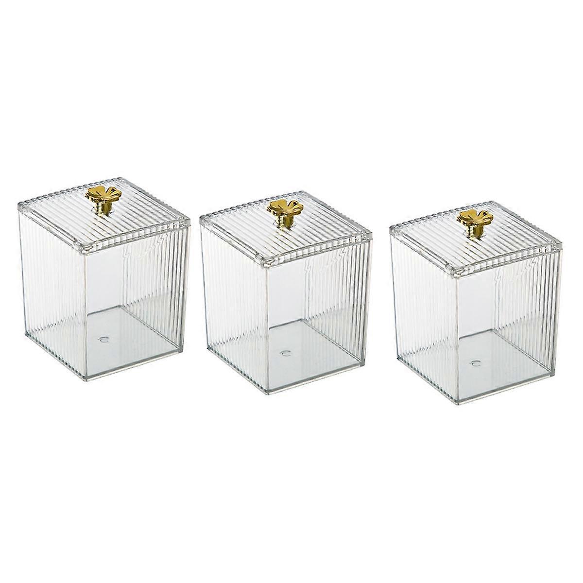 QTip Holder Dispenser for Cotton Ball, Cotton Swab, Cotton Round Pads, Clear Box Set with Lid for C