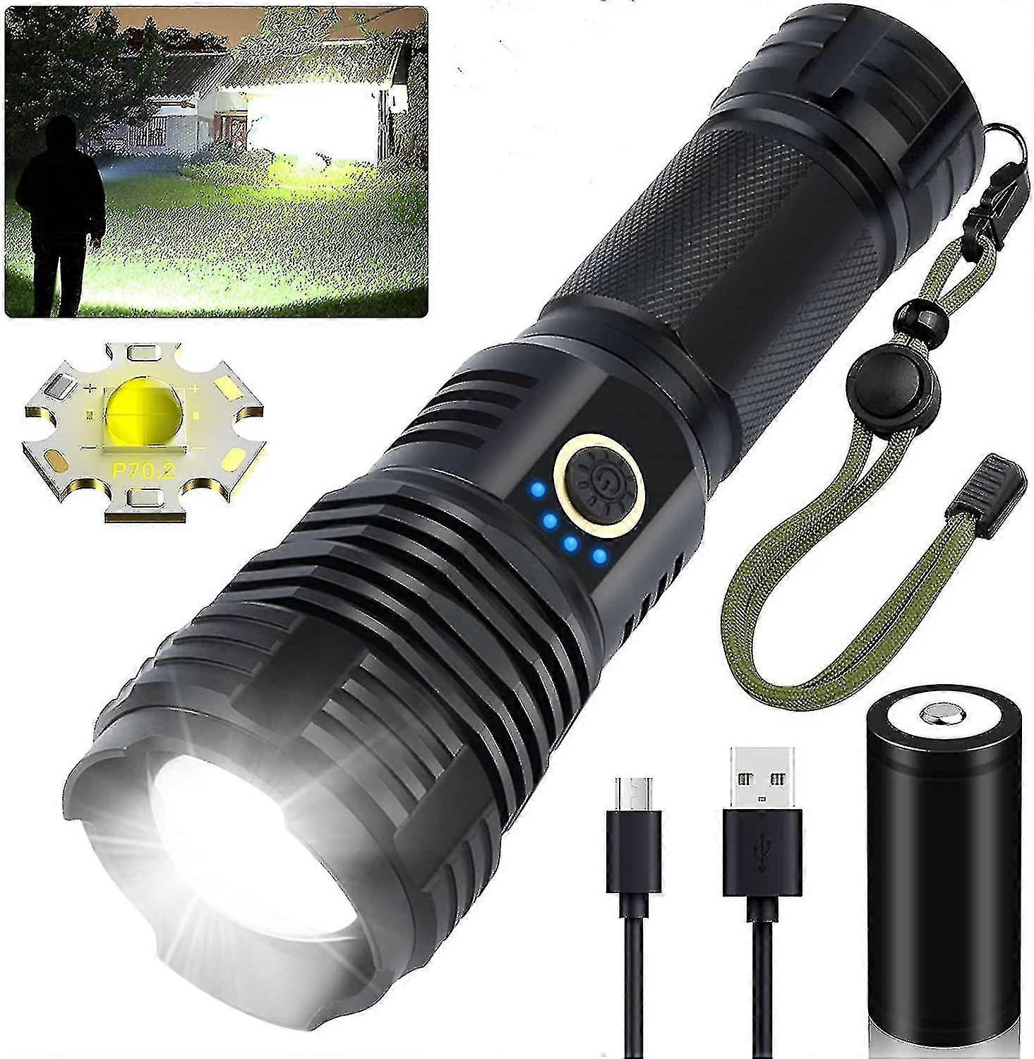 Led Torch Rechargeable, Super Bright Tactical Torches For Fishing