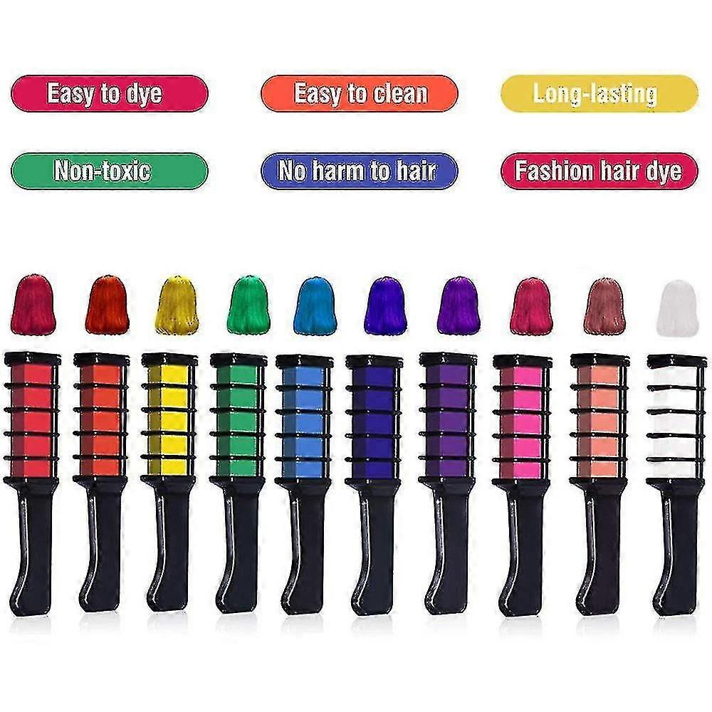 10 Colors Temporary Hair Chalk Comb, Non-toxic Washable Hair Pens Set