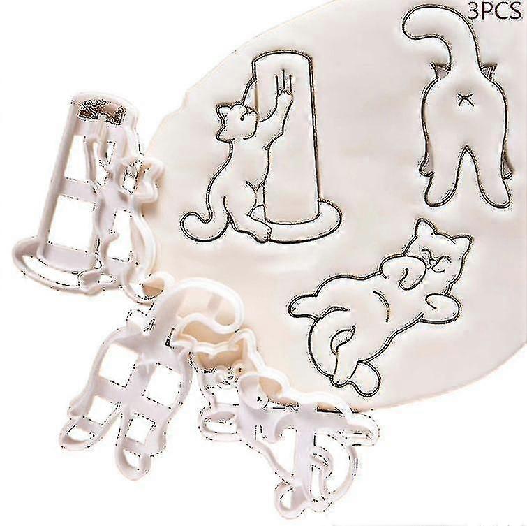 3pcs Cat Cookie Cutters Kitty Butt Shape Diy Biscuit Cookie Mold Stamp Bakeware