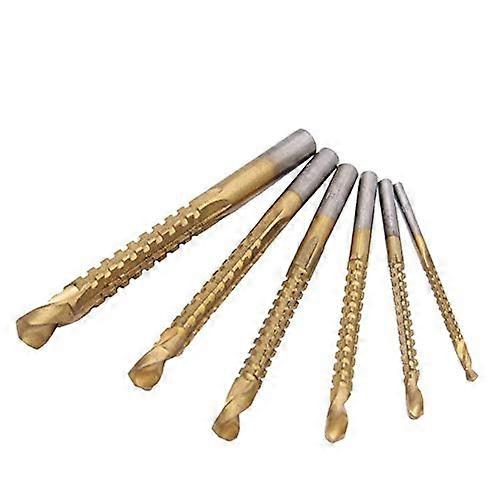 6 Pcs Titanium Coated HSS Wood Drill Bit Set 3-8mm