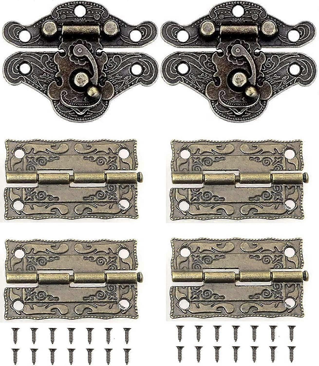 Antique Embossing Hasp Latch Lock Furniture Decorative Cabinet Jewelry Box Latch Lock With 2pcs