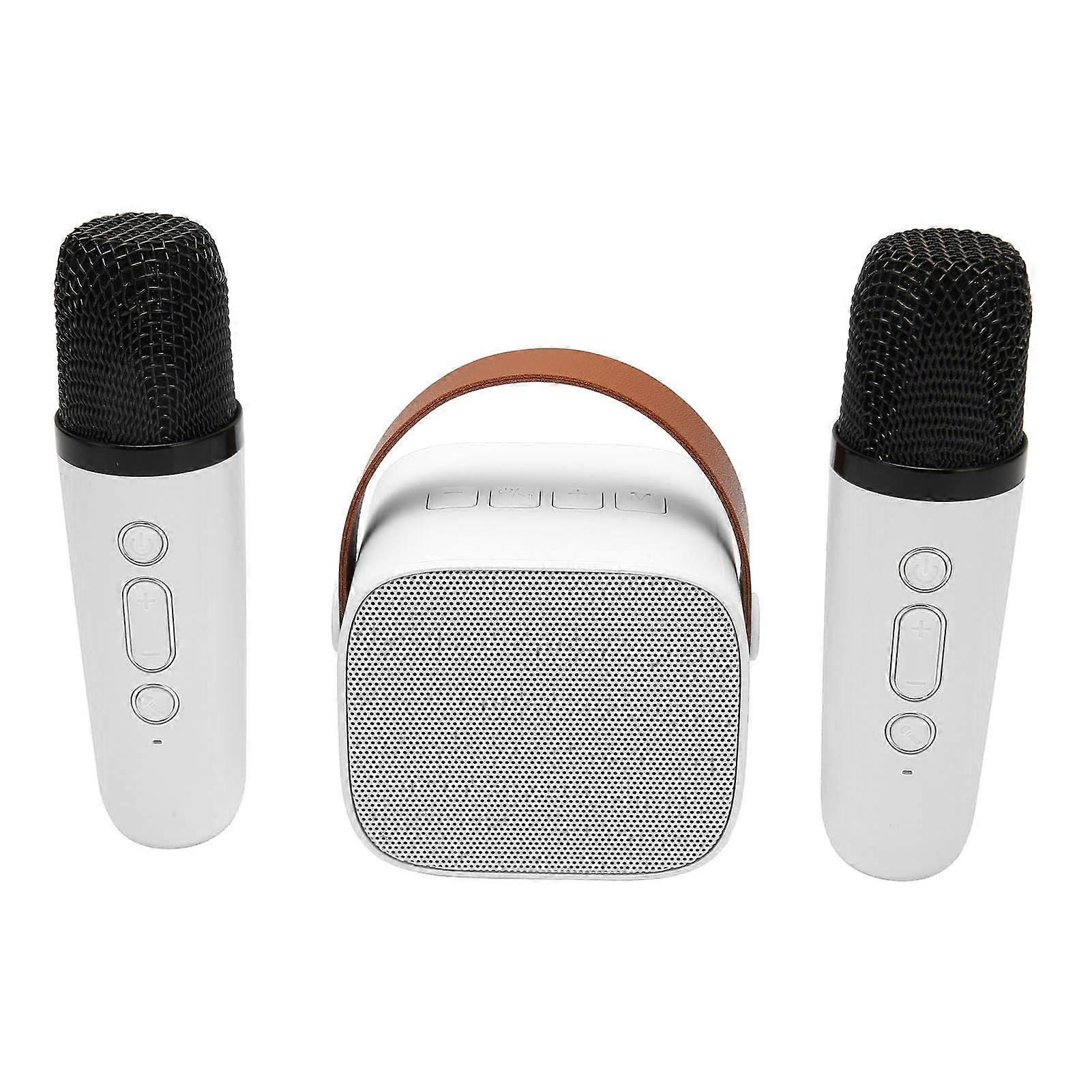 Mini Karaoke Machine Set, Portable Stereo Bluetooth Speaker with 2 Wireless Microphone for Kids Adults, Up to 512G Storage, Handheld Microphone(white)