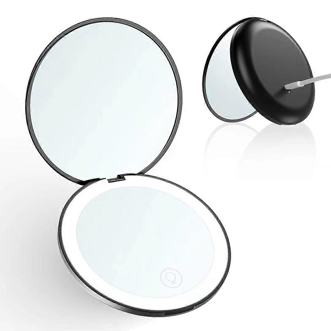 Compact Mirror,3.5" Rechargeable Pocket Mirror,1X/10X(Black)