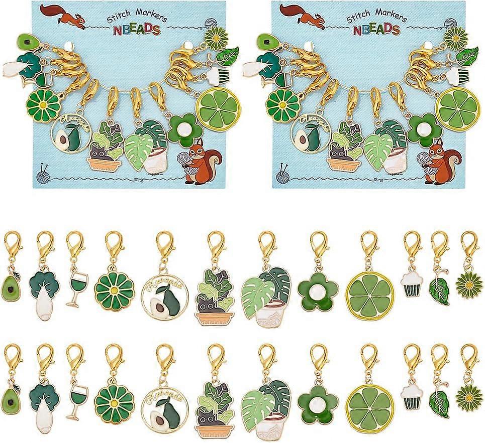 24 Pcs Green Color Theme Stitch Markers Enamel Crochet Stitch Marker Charms Removable Lobster Claw Clasps Locking Stitch Marker for Knitting Weaving S