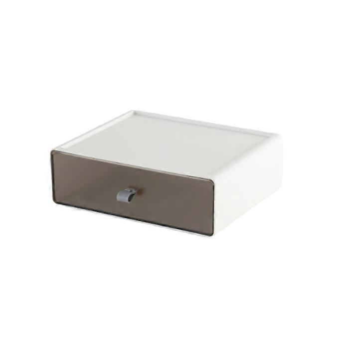 Storage Box White Brown Desktop Stackable One Grid Drawer Office Organizer Storage Boxes
