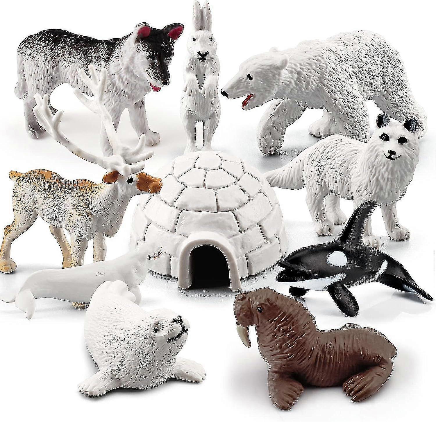 10 قطع واقعية الحيوانات القطبية التماثيل لعبة، مصغرة الحيوانات القطب الشمالي اللعب مجموعة، 1-2 بوصة rctic التندرا الغزلان لعبة صغير الدب الأبيض القطب الشمالي الثعلب هدية
