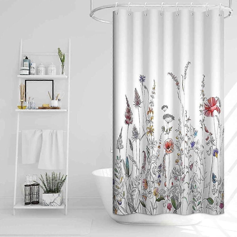 バスルーム用野生の花のシャワーカーテンフローラルファブリックストールRVシャワーカーテン防水48x72インチ葉植物植物小さなバスタブシャワーCu